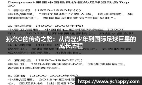 孙兴O的传奇之路：从青涩少年到国际足球巨星的成长历程
